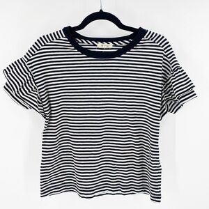 Madewell black white striped semi cropped ruffled short sleeve boxy minimalist